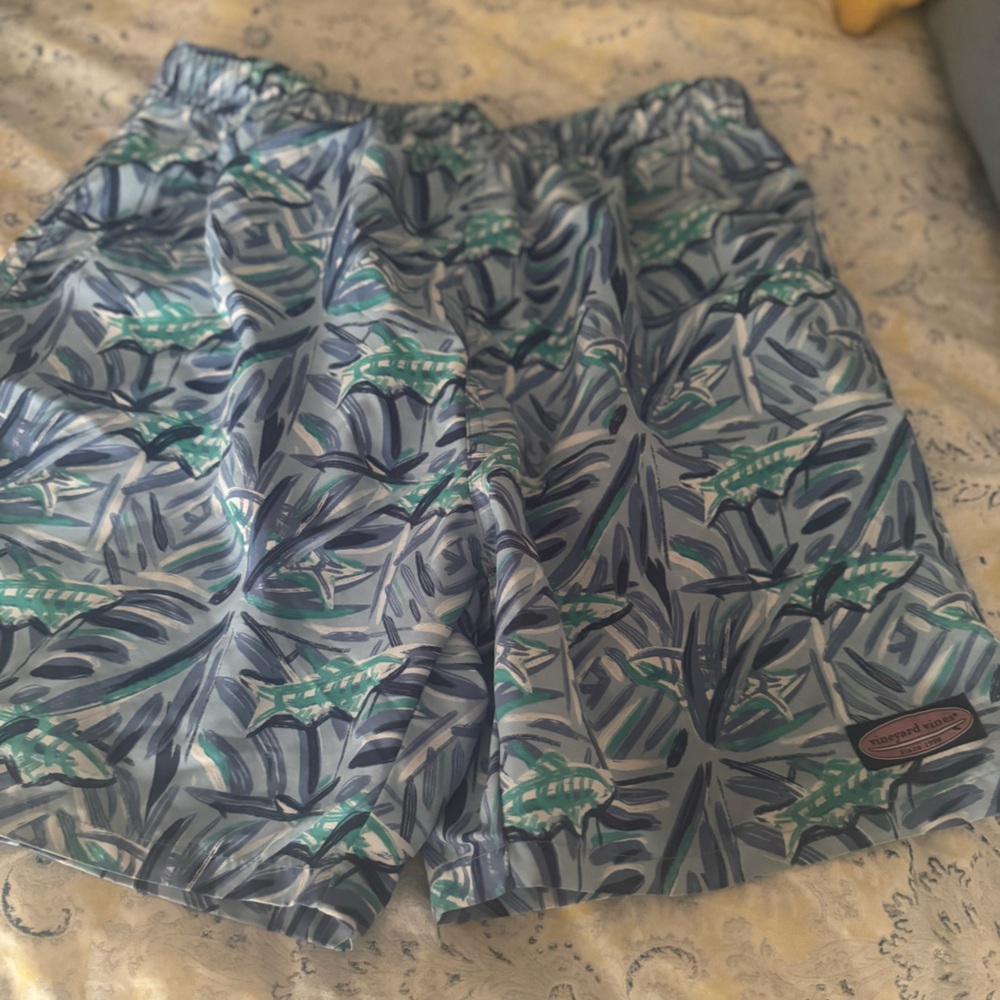 Vineyard Vines Blue and Green Leaf Swim Shorts